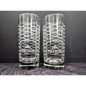 Rare Discontinued Patron Tequila Etched Highball Glasses (Set of 2)